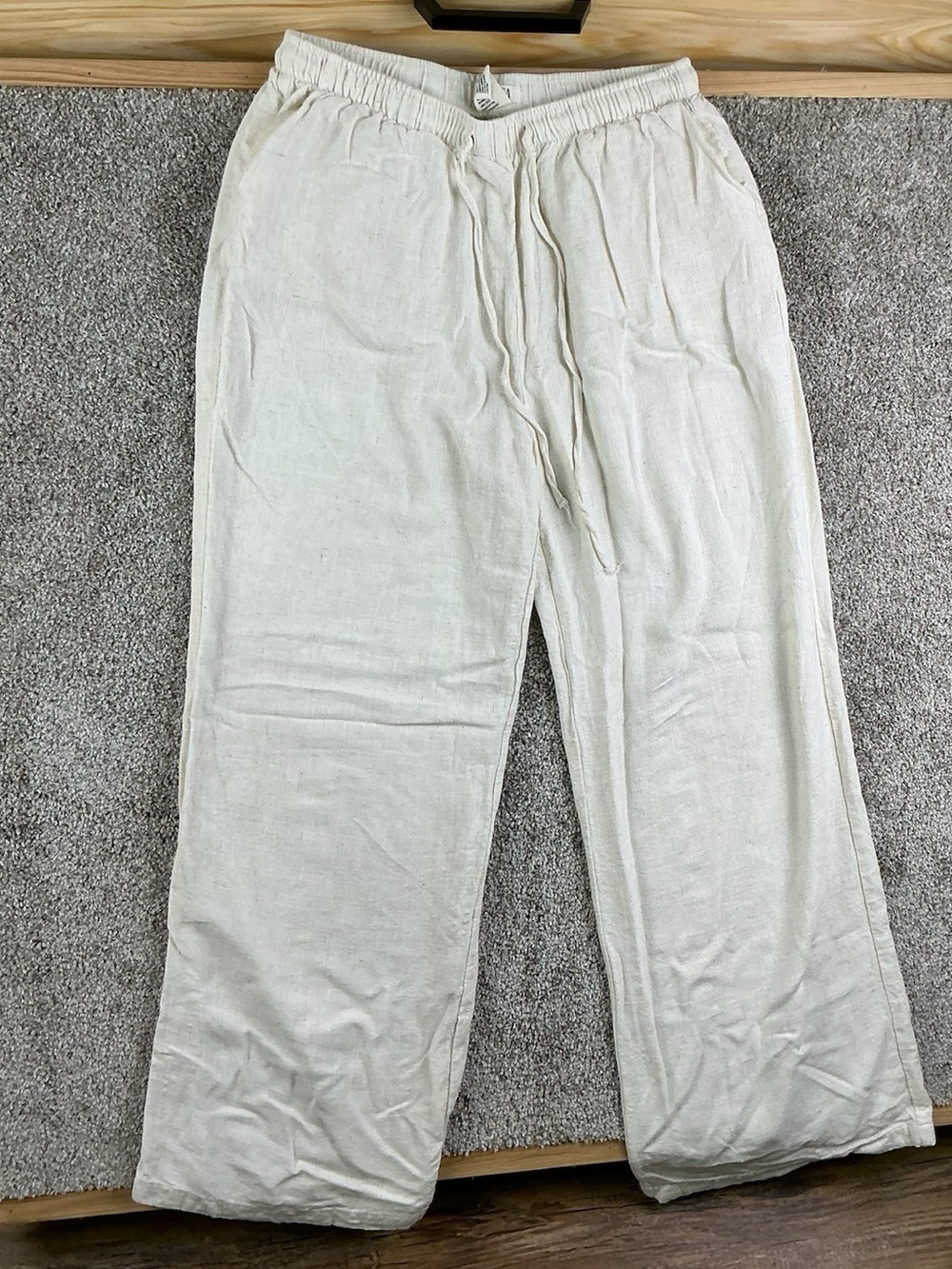 Blenca Linen Blend Wide Leg Pants Oatmeal Beige Drawstring Waist Casual Boho